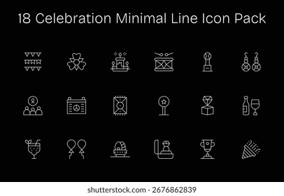 Vector pack with 18 Minimal Line icons inspired by Celebration, ideal for scalable and creative design work.
