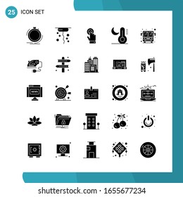 Vector Pack of 25 Glyph Symbols. Solid Style Icon Set on White Background for Web and Mobile.