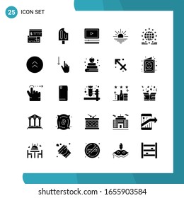 Vector Pack of 25 Glyph Symbols. Solid Style Icon Set on White Background for Web and Mobile.