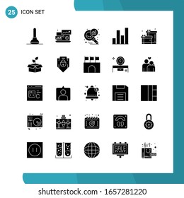 Vector Pack of 25 Glyph Symbols. Solid Style Icon Set on White Background for Web and Mobile.