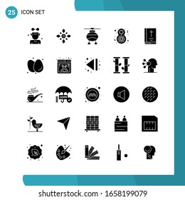 Vector Pack of 25 Glyph Symbols. Solid Style Icon Set on White Background for Web and Mobile.