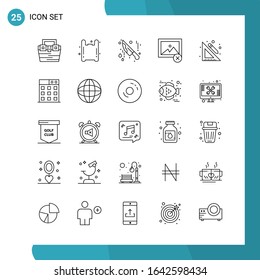 Vector Pack of 25 Outline Symbols. Line Style Icon Set on White Background for Web and Mobile.