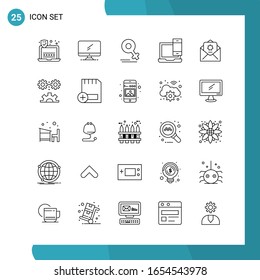 Vector Pack of 25 Outline Symbols. Line Style Icon Set on White Background for Web and Mobile.