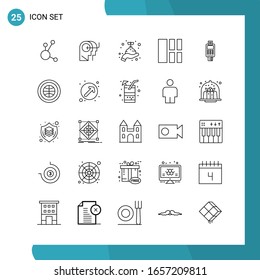Paquete de vectores de 25 símbolos de esquema. Icono de estilo de línea establecido en fondo blanco para Web y móvil.