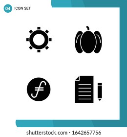 Vector Pack of 4 Glyph Symbols. Solid Style Icon Set on White Background for Web and Mobile.