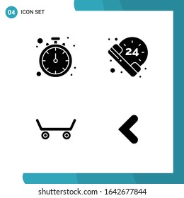 Vector Pack of 4 Glyph Symbols. Solid Style Icon Set on White Background for Web and Mobile.