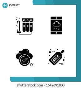 Vector Pack of 4 Glyph Symbols. Solid Style Icon Set on White Background for Web and Mobile.