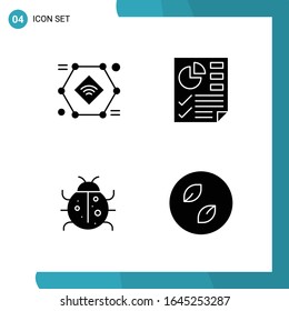 Vector Pack of 4 Glyph Symbols. Solid Style Icon Set on White Background for Web and Mobile.