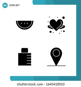 Vector Pack of 4 Glyph Symbols. Solid Style Icon Set on White Background for Web and Mobile.