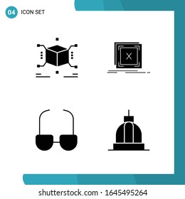 Paquete vectorial de 4 símbolos de glifo. Icono de estilo sólido establecido en fondo blanco para Web y móvil.