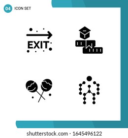 Vector Pack of 4 Glyph Symbols. Solid Style Icon Set on White Background for Web and Mobile.