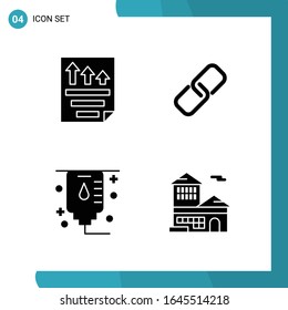 Paquete vectorial de 4 símbolos de glifo. Icono de estilo sólido establecido en fondo blanco para Web y móvil.