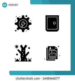 Vector Pack of 4 Glyph Symbols. Solid Style Icon Set on White Background for Web and Mobile.