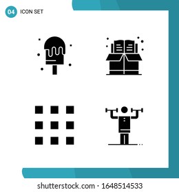Vector Pack of 4 Glyph Symbols. Solid Style Icon Set on White Background for Web and Mobile.
