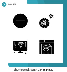 Vector Pack of 4 Glyph Symbols. Solid Style Icon Set on White Background for Web and Mobile.