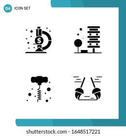 Vector Pack of 4 Glyph Symbols. Solid Style Icon Set on White Background for Web and Mobile.