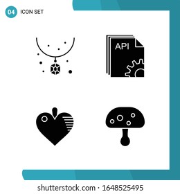 Paquete vectorial de 4 símbolos de glifo. Icono de estilo sólido establecido en fondo blanco para Web y móvil.