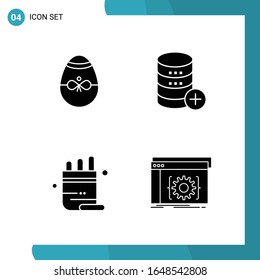 Paquete vectorial de 4 símbolos de glifo. Icono de estilo sólido establecido en fondo blanco para Web y móvil.