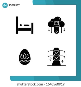 Paquete vectorial de 4 símbolos de glifo. Icono de estilo sólido establecido en fondo blanco para Web y móvil.
