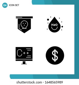 Paquete vectorial de 4 símbolos de glifo. Icono de estilo sólido establecido en fondo blanco para Web y móvil.