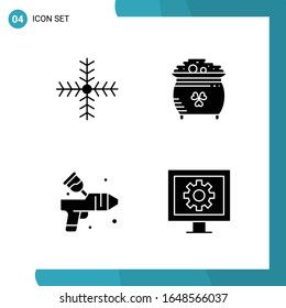 Paquete vectorial de 4 símbolos de glifo. Icono de estilo sólido establecido en fondo blanco para Web y móvil.