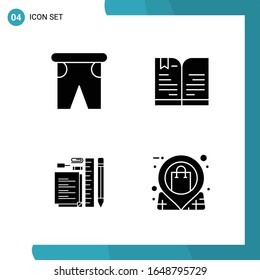 Vector Pack of 4 Glyph Symbols. Solid Style Icon Set on White Background for Web and Mobile.