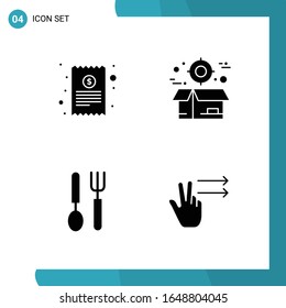 Vector Pack of 4 Glyph Symbols. Solid Style Icon Set on White Background for Web and Mobile.
