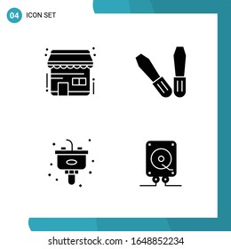 Paquete vectorial de 4 símbolos de glifo. Icono de estilo sólido establecido en fondo blanco para Web y móvil.