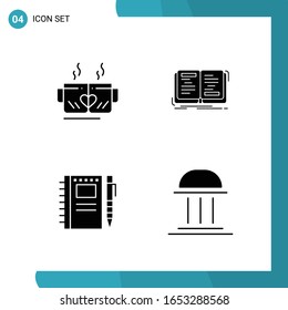 Vector Pack of 4 Glyph Symbols. Solid Style Icon Set on White Background for Web and Mobile.