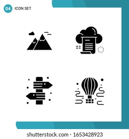 Vector Pack of 4 Glyph Symbols. Solid Style Icon Set on White Background for Web and Mobile.