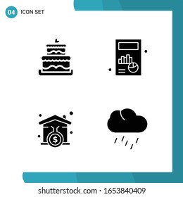 Vector Pack of 4 Glyph Symbols. Solid Style Icon Set on White Background for Web and Mobile.