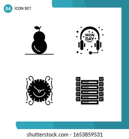 Vector Pack of 4 Glyph Symbols. Solid Style Icon Set on White Background for Web and Mobile.