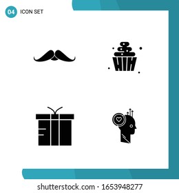 Vector Pack of 4 Glyph Symbols. Solid Style Icon Set on White Background for Web and Mobile.