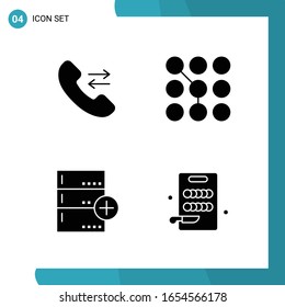 Vector Pack of 4 Glyph Symbols. Solid Style Icon Set on White Background for Web and Mobile.