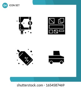 Paquete vectorial de 4 símbolos de glifo. Icono de estilo sólido establecido en fondo blanco para Web y móvil.