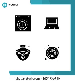 Vector Pack of 4 Glyph Symbols. Solid Style Icon Set on White Background for Web and Mobile.
