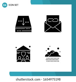 Vector Pack of 4 Glyph Symbols. Solid Style Icon Set on White Background for Web and Mobile.