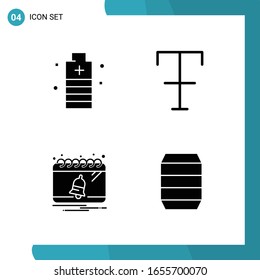 Paquete vectorial de 4 símbolos de glifo. Icono de estilo sólido establecido en fondo blanco para Web y móvil.