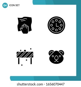 Vector Pack of 4 Glyph Symbols. Solid Style Icon Set on White Background for Web and Mobile.