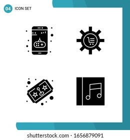 Vector Pack of 4 Glyph Symbols. Solid Style Icon Set on White Background for Web and Mobile.
