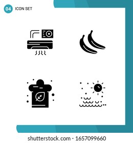 Vector Pack of 4 Glyph Symbols. Solid Style Icon Set on White Background for Web and Mobile.