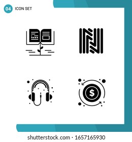 Vector Pack of 4 Glyph Symbols. Solid Style Icon Set on White Background for Web and Mobile.