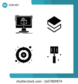 Vector Pack of 4 Glyph Symbols. Solid Style Icon Set on White Background for Web and Mobile.