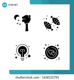 Vector Pack of 4 Glyph Symbols. Solid Style Icon Set on White Background for Web and Mobile.