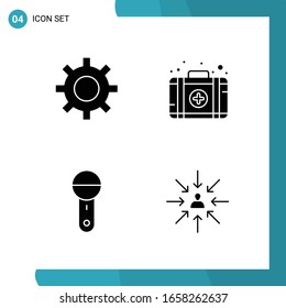 Paquete vectorial de 4 símbolos de glifo. Icono de estilo sólido establecido en fondo blanco para Web y móvil.