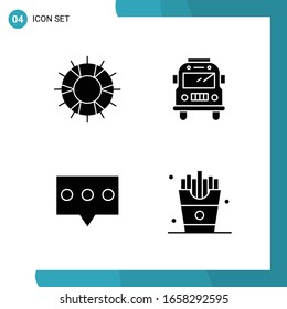 Vector Pack of 4 Glyph Symbols. Solid Style Icon Set on White Background for Web and Mobile.