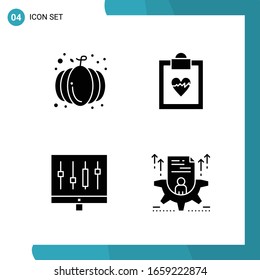 Paquete vectorial de 4 símbolos de glifo. Icono de estilo sólido establecido en fondo blanco para Web y móvil.