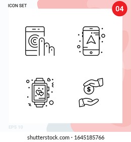 Vector Pack of 4 Icons in Line Style. Creative Outline Pack isolated on White Background for Web and Mobile.