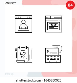 Vector Pack of 4 Icons in Line Style. Creative Outline Pack isolated on White Background for Web and Mobile.