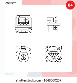 Vector Pack of 4 Icons in Line Style. Creative Outline Pack isolated on White Background for Web and Mobile.
